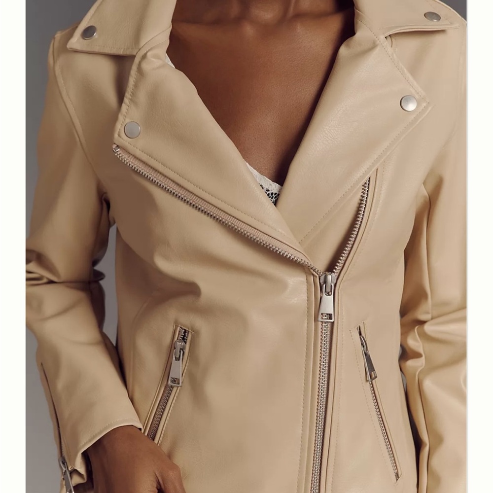 The Saige Faux-Leather Moto Jacket by Anthropologie in Sand